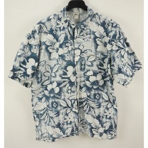 Vintage NO FEAR USA Single Stitch Hawaiian Camp Shirt Men's XL Short Sleeve Blue